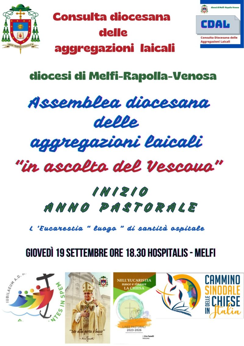 Assemblea diocesana delle aggregazioni laicali, 19 settembre ore 18.30, Hospitalis Melfi